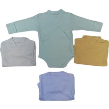 Özdemirli Bebe Kruvaze Uzun Kollu Kendinden Eldivenli Çıtçıtlı Bebek Badisi Düz Renk Zıbın (4'lü Paket)