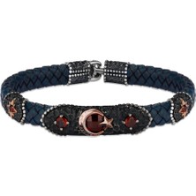 Rev Silver Hakiki Deri Kordonlu 925 Ayar Gümüş Bileklik Ay Yıldız Zirkon Taşı Desenli