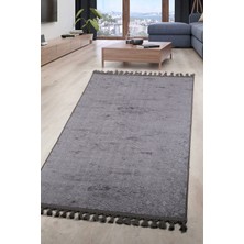 Bonny Home Nova Antrasit Leke Tutmaz Yıkanabilir Kaymaz Halı Yumuşak Püsküllü Saçaklı Modern Yolluk