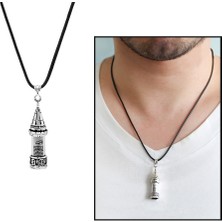 Gümüş Hediye Al Galata Kulesi Tasarım Ip Zincirli 925 Ayar Gümüş Erkek Cevşen Kolye