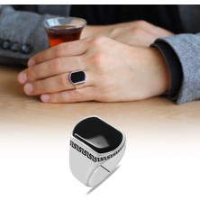 Gül Endam Flat Tasarım Siyah Oniks Taşlı 925 Ayar Gümüş Erkek Yüzük