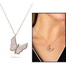 Gül Endam Beyaz Zirkon Taşlı Zarif Tasarım Rose Renk 925 Ayar Gümüş Kelebek Kolye