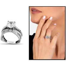 Gül Endam Zirkon Taşlı Cats Eye Tasarım 925 Ayar Gümüş Kadın Tektaş Yüzük