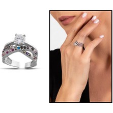 Gül Endam Multicolor Zirkon Taşlı Sonsuzluk Tasarım 925 Ayar Gümüş Kadın Tektaş Yüzük