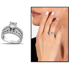 Gül Endam Zirkon Taşlı Üç Sıralı Zarif Tasarım 925 Ayar Gümüş Kadın Tektaş Yüzük