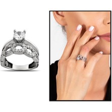 Gül Endam Zirkon Taşlı Zincir Tasarım 925 Ayar Gümüş Kadın Tektaş Yüzük