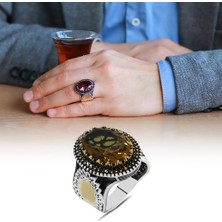 Gül Endam Faset Zultanit Taşlı Yanları Mikro Taş Mıhlamalı 925 Ayar Gümüş Erkek Yüzük