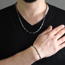 Gül Endam Silver Renk 317L Çelik Singapur Zincir&bileklik Kombini