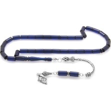 Gül Endam 925 Ayar Gümüş Püsküllü Kesme Kesim Lacivert Sıkma Kehribar Tesbih