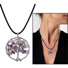 Gül Endam Hayat Ağacı Tasarım Zarif Ip Zincirli Ametist Doğaltaş Kadın Kolye