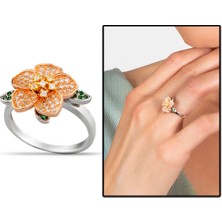 Gül Endam Zirkon Taşlı Rüzgar Gülü Tasarım Kar Tanesi Detaylı 925 Ayar Gümüş Kadın Yüzük