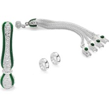 Gül Endam Yeşil Mineli Alpaka Püskül Seti