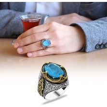 Gül Endam Faset Kesim Soft Aqua Paraiba Taşlı 925 Ayar Gümüş Erkek Yüzük