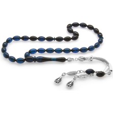 Gül Endam Kararmaz Metal Su Damlası Püsküllü Arpa Kesim Bilek Boy Süzme Mavi-Siyah Sıkma Kehribar Tesbih