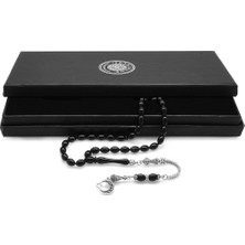 Gül Endam Ayyıldız Kararmaz Metal Püsküllü Arpa Kesim Siyah Sıkma Kehribar Tesbih