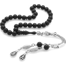 Gül Endam Kararmaz Metal Püsküllü Küre Kesim Bilek Boy Siyah Sıkma Kehribar Tesbih