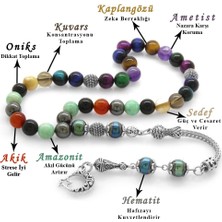 Gül Endam Kararmaz Metal Püsküllü Küre Kesim Çoklu Doğal TaşKombinli Başarı Tesbihi