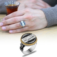 Gül Endam Üzerine Hüsn-I Hat Hasbiyallahyazılı Minimal Tasarım 925 Ayar Gümüş Erkek Yüzük