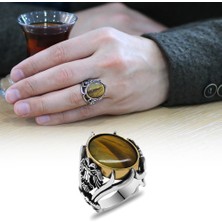 Gül Endam Kaplangözü Taşlı Yanları Zülfikar Detaylı 925 Ayar Gümüş Erkek Yüzük