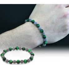 Gül Endam Yeşil Kaplangözü Metal Kombinli Küre Kesim Doğal Taş Bileklik