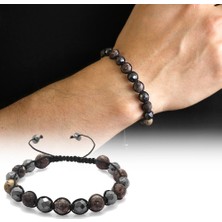 Gül Endam Makrome Örgülü Küre Kesim Mat Ceyd-Fasetalı Hematit Kombinli Doğal Taş Bileklik