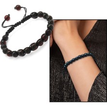 Gül Endam Makrome Örgülü Küre Kesim Kırmızı Doğal Damla Kehribar Bileklik