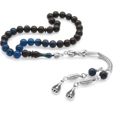 Gül Endam Kararmaz Metal Püsküllü Küre Kesim Bilek Boy Süzme Mavi-Siyah Sıkma Kehribar Tesbih