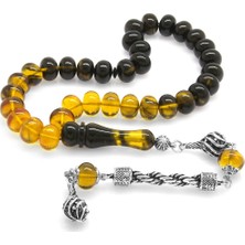 Gül Endam Kararmaz Metal Halat Püsküllü Tekerlek Kesim Süzme Sarı-Siyah Ateş Kehribar Tesbih