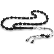 Gül Endam Kararmaz Metal Su Damlası Püsküllü Arpa Kesim Bilek Boy Siyah Sıkma Kehribar Tesbih