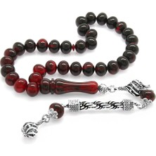 Gül Endam Kararmaz Metal Halat Püsküllü Tekerlek Kesim Süzme Kırmızı-Siyah Ateş Kehribar Tesbih