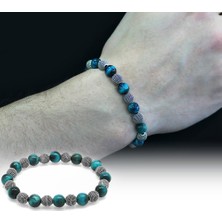 Gül Endam Turkuaz Kaplangözü Metal Kombinli Küre Kesim Doğal Taş Bileklik