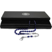 Gül Endam Ayyıldız Kararmaz Metal Püsküllü Arpa Kesim Lacivert Sıkma Kehribar Tesbih