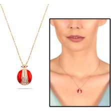 Gül Endam Zirkon Taşlı Kırmızı Mineli Uğur Böceği Tasarım 925 Ayar Kadın Kolye