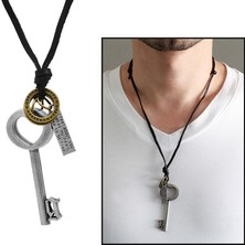 Gül Endam Otantik Anahtar Tasarım Ayarlanabilir Ip Zincirli Pirinç Erkek Kolye