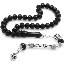 Gül Endam Kararmaz Metal Halat Püsküllü Tekerlek Kesim Siyah Sıkma Kehribar Tesbih