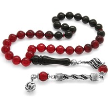 Gül Endam Kararmaz Metal Halat Püsküllü İstanbul Kesim Süzme Kırmızı-Siyah Ateş Kehribar Tesbih