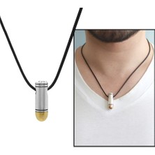 Gül Endam Tabanca Mermisi Tasarım Ip Zincirli 925 Ayar Gümüş Erkek Kolye