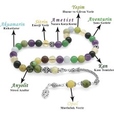 Gül Endam 925 Ayar Gümüş Püsküllü Küre Kesim Çoklu Doğal TaşKombinli Şifa Tesbihi