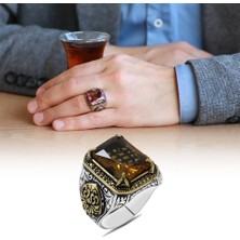 Gümüş Hediye Al Baget Kesim Zultanit Taşlı Yanları Gotik Süslemeli 925 Ayar Gümüş Erkek Yüzük