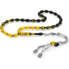 Gümüş Hediye Al Kararmaz Metal Su Damlası Püsküllü Arpa Kesim Bilek Boy Süzme Sarı-Siyah Ateş Kehribar Tesbih