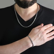 Gümüş Hediye Al Silver Renk Kalınlık 5 mm 317L Çelik Kral Zincir&bileklik Kombini