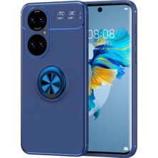 Eabhulie Huawei P50 Pro İçin Yüzüklü Arkası Yumuşak Tpu Kılıf Kapaklı - Lacivert (Yurt Dışından)