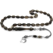 Gül Endam Kararmaz Metal Püsküllü Arpa Kesim Koyu Renk Bufalo Boynuzu Tesbih