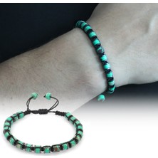 Gül Endam Silindir Kesim Makrome Örgülü Yeşil Varisit-Hematit Kombinli Doğal Taş Erkek Bileklik