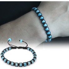 Gül Endam Silindir Kesim Makrome Örgülü Turkuaz Varisit-Hematit Kombinli Doğal Taş Erkek Bileklik