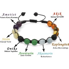 Gül Endam Makrome Örgülü Küre Kesim Çoklu Doğaltaş Kombinli Kadın Başarı Bilekliği