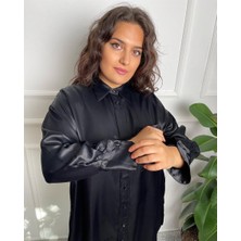 Şimal Gökçe Saten Manşet Kol Cepli Tunik Gömlek