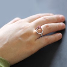 Okyanus Silver Fuşya Zirkon Kelebek Tasarım 925 Ayar Gümüş Bayan Yüzük