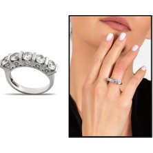 Okyanus Silver Kenarları Küçük Zirkon Taş Detaylı 925 Ayar Gümüş Kadın Beştaş Yüzük