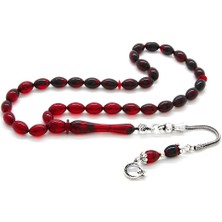 Okyanus Silver 925 Ayar Gümüş Püsküllü Bilek Boy Süzme Kırmızı-Siyah Ateş Kehribar Tesbih